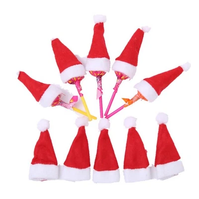 10 Pcs Christmas Tree Ornaments Santa Hats Lollipop Caps Non Woven Fabric Decor - Image 1 of 4