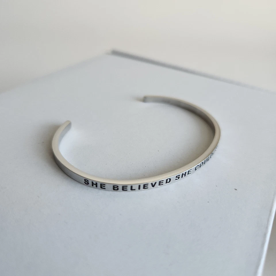 Silver Tone Cuff Bracelet | 7.25" | “She Believed She Could, So She Did” - Image 2 of 4