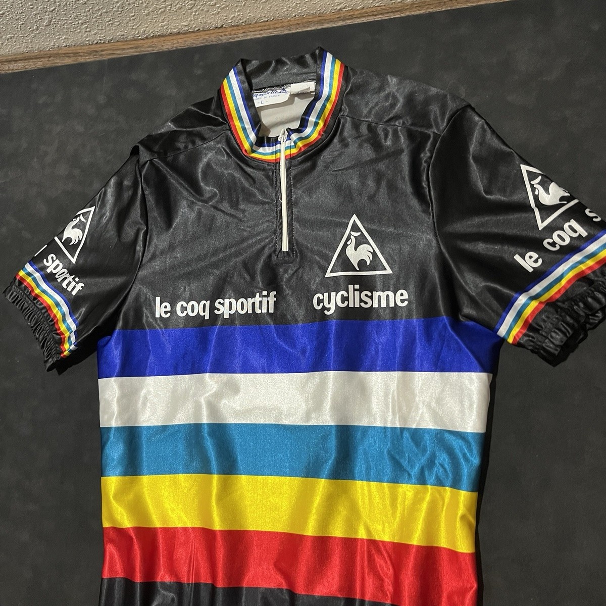 70s フランス製 ニット サイクルジャージ 4 黄色 黒 白 古着 ルコック 70s フランス製 ニット サイクルジャージ 4 黄色 黒 白 古着