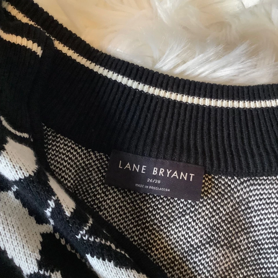 Suéter Lane Bryant Negro Blanco Copo de Nieve Fair Isle Cremallera Talla Grande 26/28 Foto 2 de 4