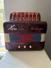 Vintage Hero Accordion Squeezebox Red Marble Musical Instrument Folk Gypsy