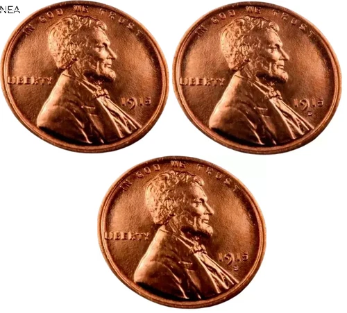 1915+1915-D+1915-S Lincoln Wheat Penny Cent Lot ~ Gem BU (red) ~~ 3 Coin Set