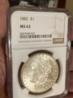 1882 Silver Morgan Dollar  NGC Ms 62.  Get your Graded MORGAN