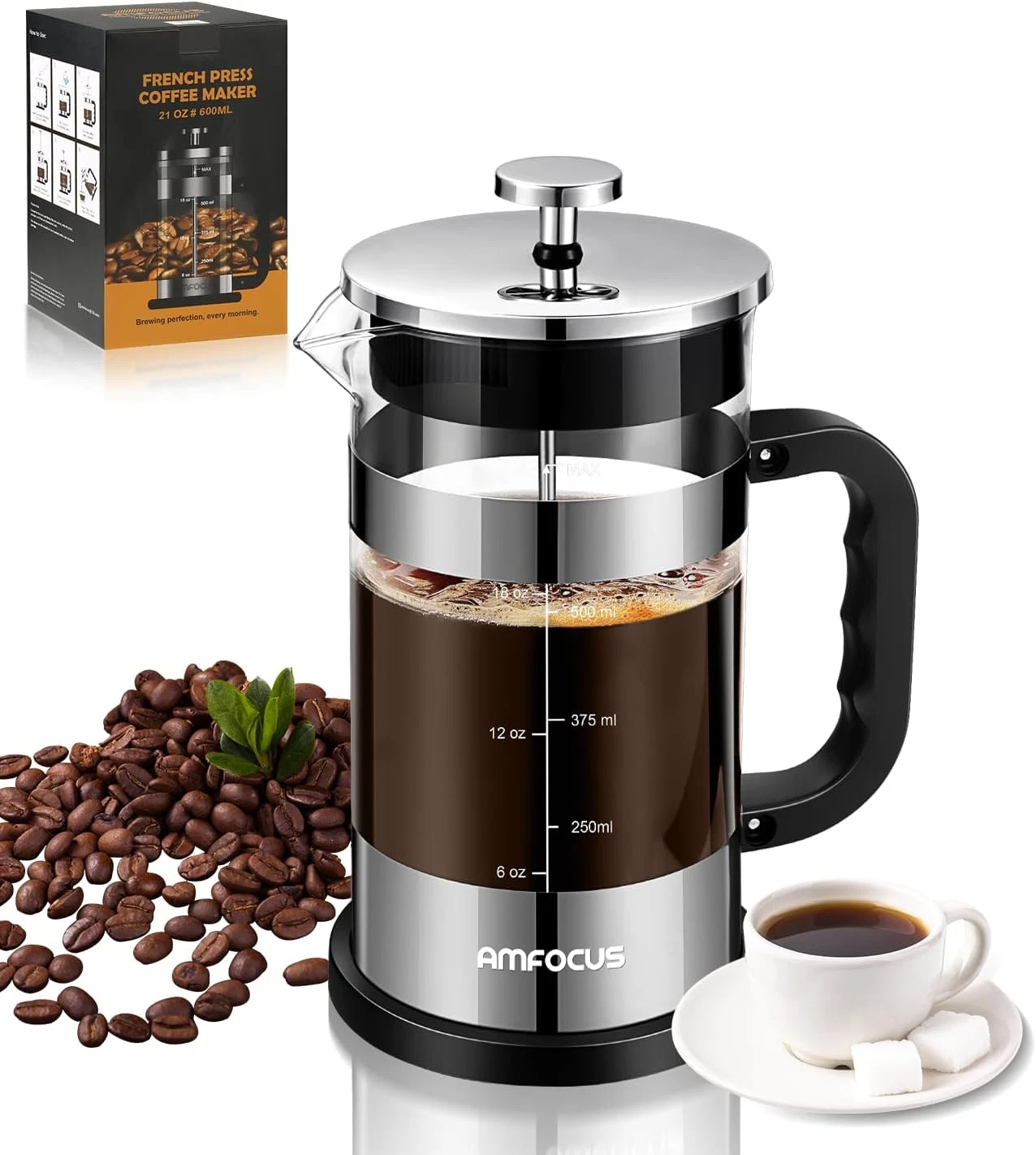 French Press Coffee Maker - 21OZ Classic Glass Coffee Press, Heat-Resistant Boro
