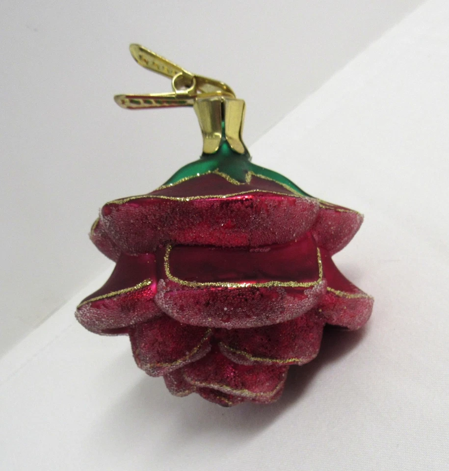 Adorno de Navidad de vidrio brillante de azúcar rosa roja con clip vintage - usado en excelente estado Foto 4 de 4