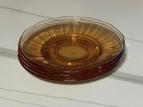Antique Amber Depression Glass Salad / Dessert Plates SET OF 4