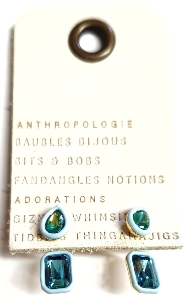 Pendientes colgantes de cristal de resina Anthropologie azul cielo enchapados en oro múltiple nuevos con etiquetas Foto 2 de 4