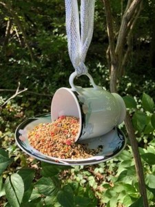 New Handmade Tea Cup Bird Feeder With A Modern Floral Design Ebay