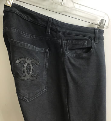 Chanel 5 Pocket Jeans Washed Black Cotton Stretch CC Pocket Size