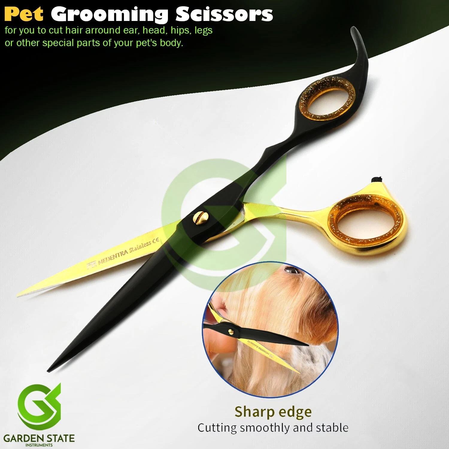 PET GROOMING SCISSORS FUR HAIRCUTTING DOG HAIR TRIMMING SHEARS BLACK/GOLD 7INCH