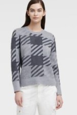 NWT Women's DKNY L/S Gray Checked Pullover Sweater Sz Large