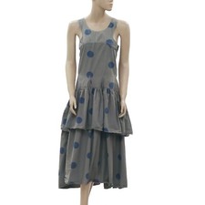 Ewa I Walla Polka Dot Printed Midi Dress Tiered Cotton Gray Sleeveless L 275478