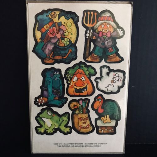 1981 NOS CURRENT HALLOWEEN STICKERS #3784 STICKER PACK WITCH MONSTER GHOST FROG - Picture 1 of 6