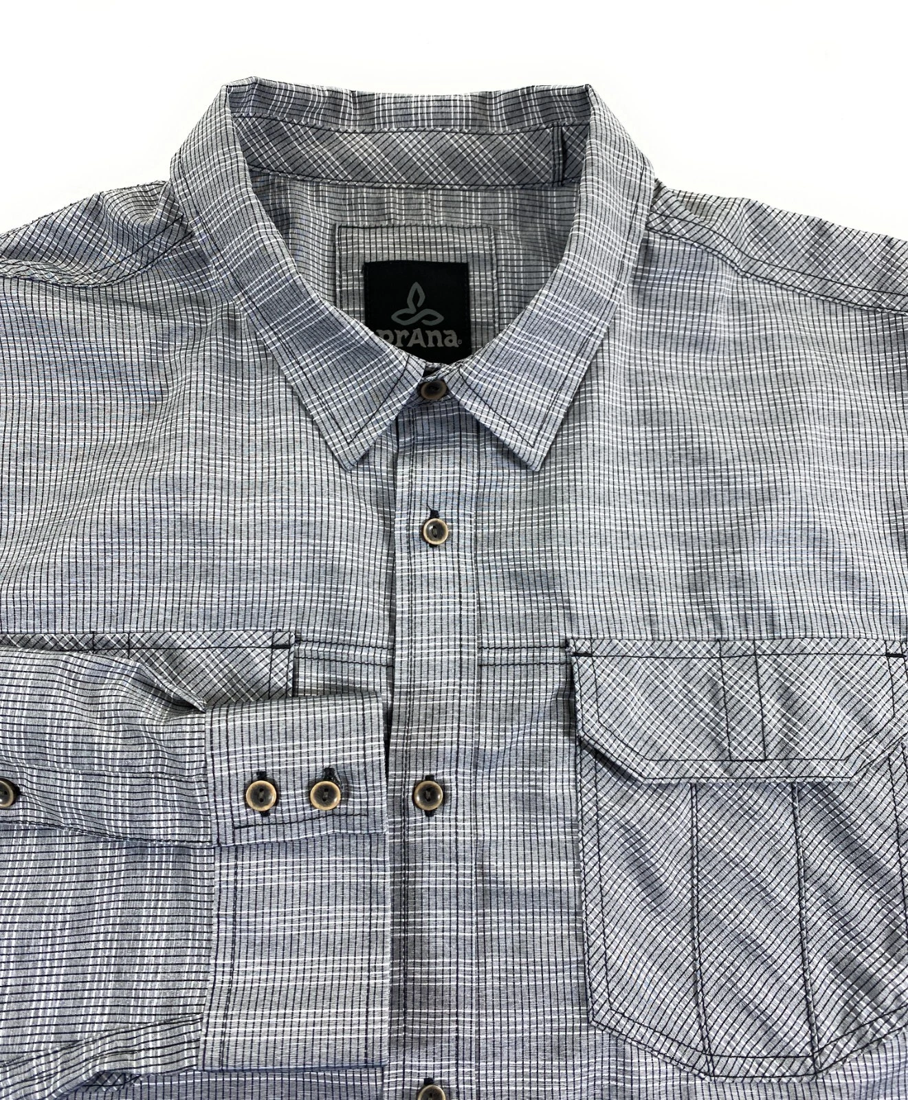 prana citadel standard fit flap pockets polyester check shirt