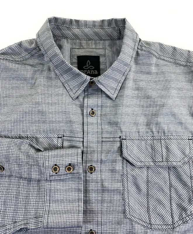 prana citadel standard fit flap pockets polyester check shirt
