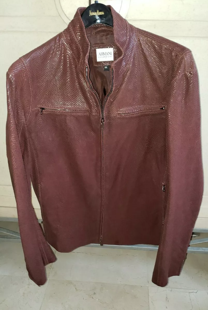 $2500 MEN'S ARMANI COLLEZIONI BROWN SNAKESKIN LEATHER JACKET