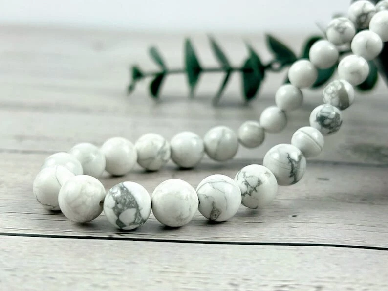 Natürliches Howlith glatt rund Edelstein Perlen Selbstakzeptanz Halsketten 24... - Bild 3 von 4