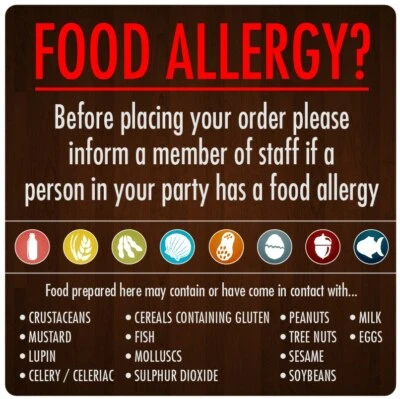 MILETA Food Allergy Sign Sticker Restaurant Bar Allergen Warning Vinyl Notice 4 Sizes