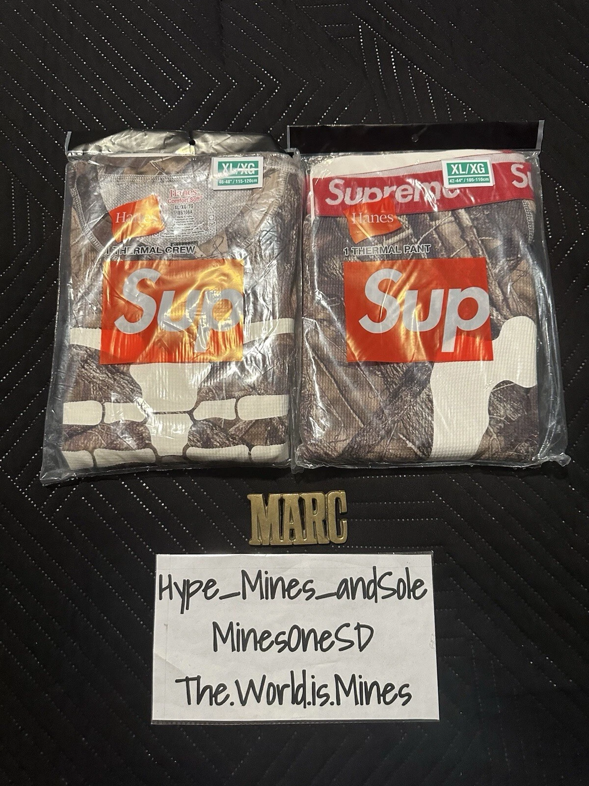 Ensemble thermique Supreme Hanes Bones NEUF   Camouflage XL équipage et pantalon
