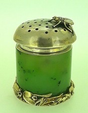 Antique Ivan.Khlebnikov. Silver Gilt and Spinach Jade Saltcellar.