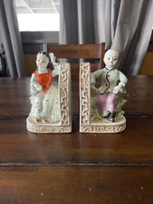 Wales Asian Boy  Girl Porcelain Bookends Mid Century Vintage