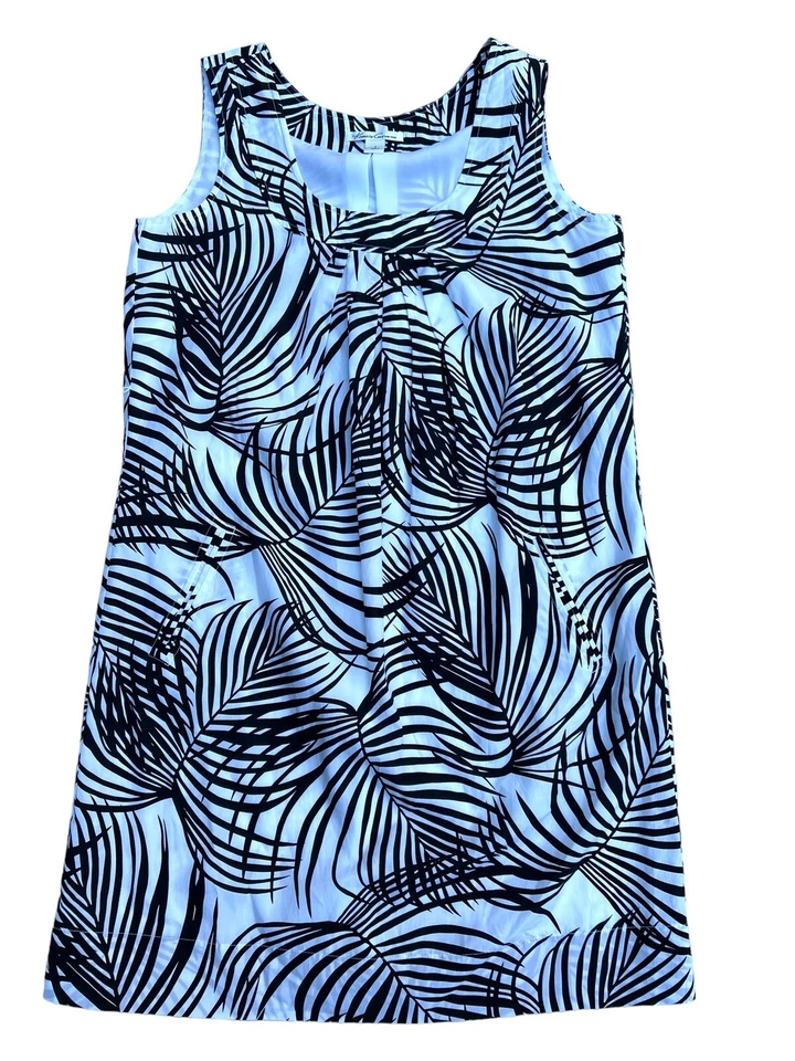 Vestido Kenneth Cole Forrado Mezcla Algodón Seda Patrón Tropical Blanco Negro Talla 8 Foto 2 de 4