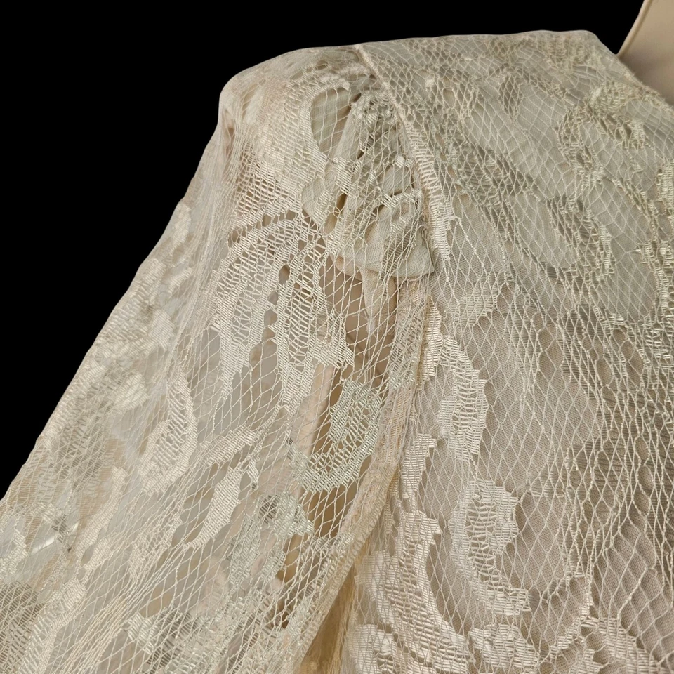 Vestido de fiesta David Rose Flapper años 80 crema encaje manga larga hombreras 8 Foto 4 de 4