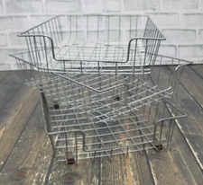LOT of 3 - Vintage Industrial Metal Wire In-Out Letter Size Desk Tray Baskets