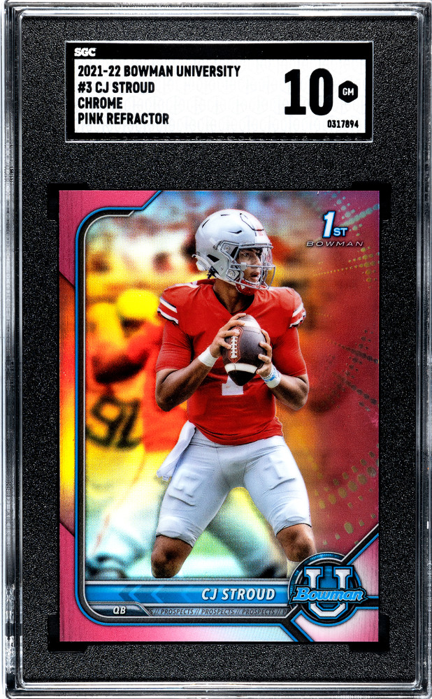 2021-22 1st Bowman University CJ Stroud #3 Chrome Pink Refractor SGC 10 Gem Mint