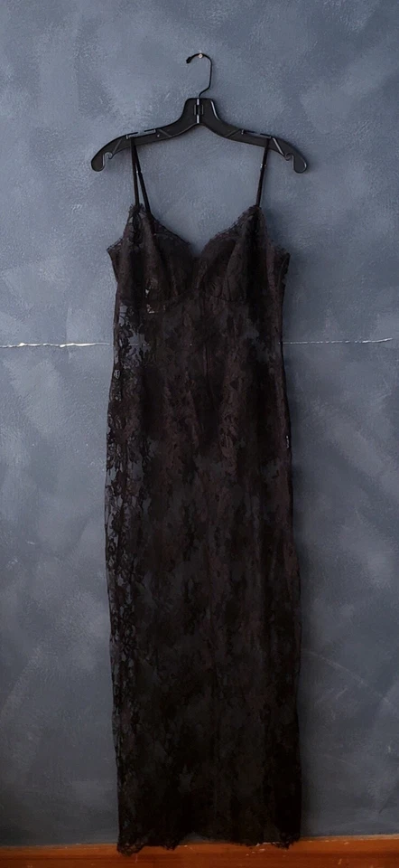 Vestido de Noche Rosamosario Negro Chantilly Encaje Mezcla de Algodón Largo Sin Mangas L Nuevo con Etiquetas Foto 4 de 4