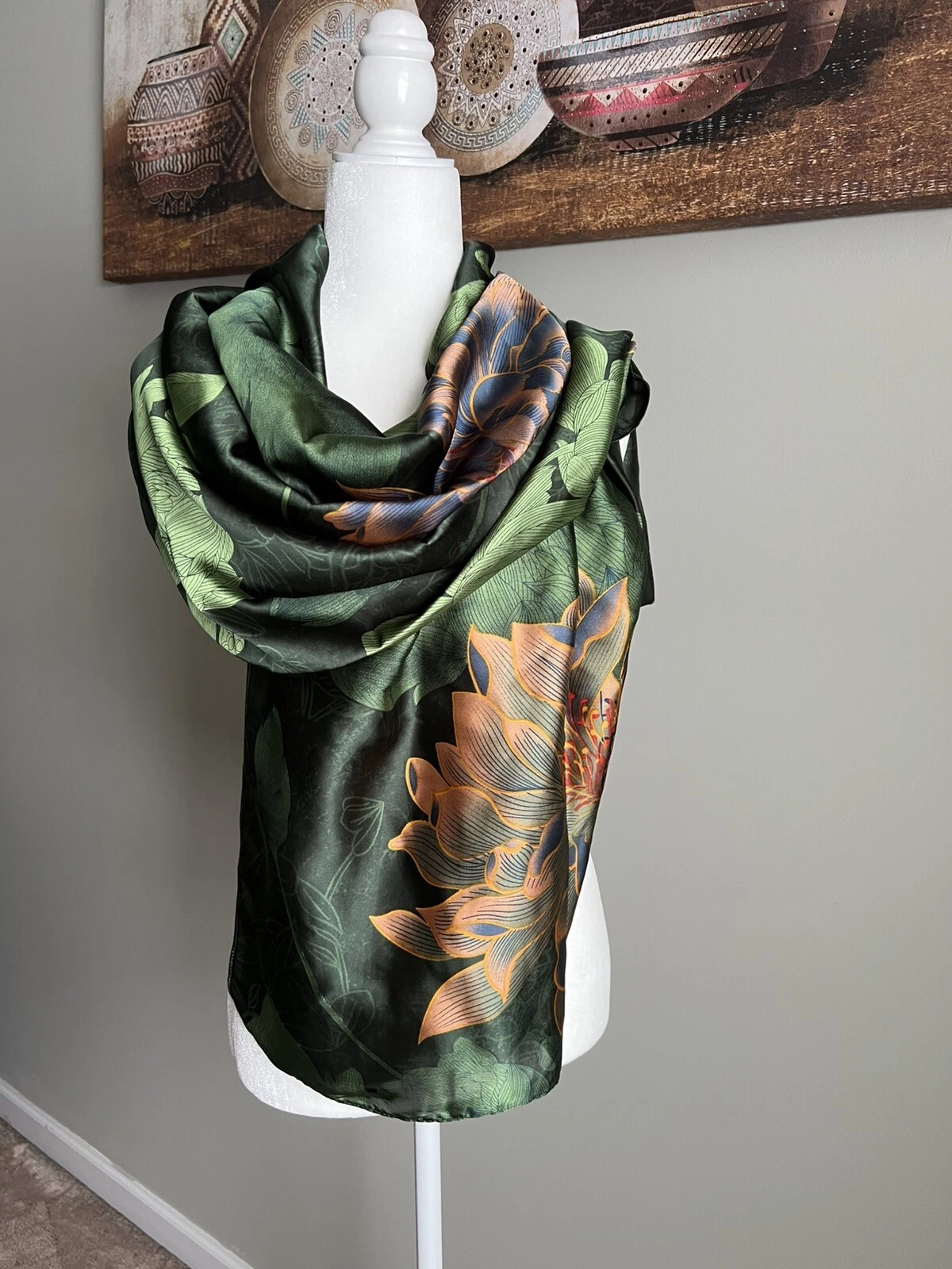 Flower Print Women Large Scarf. Beautiful Shawl.