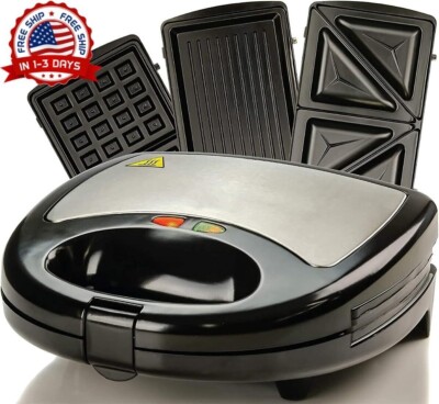 waflera electrica doble sandwichera antideslizantes para el desayuno 3 en1