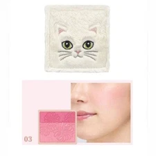 NIB Paul& Joe WHITE FURRY CAT GIPSY BLUSHER CASE + PRESSED BLUSH REFILL 03