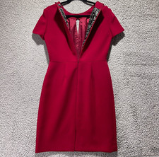 Elie Tahari Sheath Dress 6 Red Short Sleeve Round Neck Elegant Casual