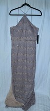 Aidan Mattox Womens Taupe Metallic Halter Prom Formal Dress Gown 14