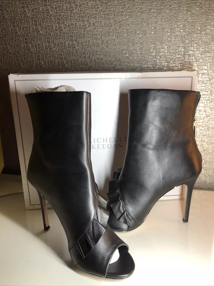 Open toe hotsell black leather booties
