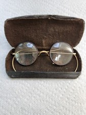 Antique ARTSHEL Gold Wire Spectacles/Glasses With Leather Covered Metal Case