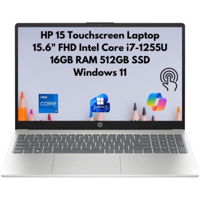 New HP 15.6'' FHD Touchscreen Core i7-1255U 16GB 512GB PCIe SSD Webcam Windows 11