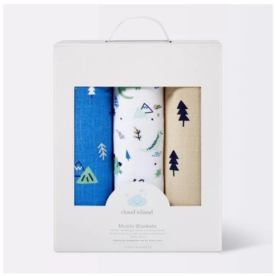 Cloud Island Muslin Swaddle Blanket Dinos Cool - Green/Blue 3pk New !!