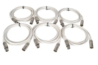 TERRALEC White DMX Lighting Cables 3M Length 3pin XLR Connection Supplied in Pack of 6