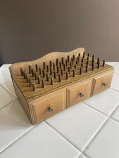 Vintage Wood Thread Bobbin Organizer Sewing Box with Drawer Cute 🥰