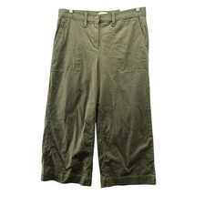 Loft Wide Leg Chino Pants Womens 10 Cropped Olive Green Twill Stretch High Rise