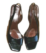 Donald J Pliner Shoes Sz 6 Black Patent Leather Slingback Heels Pumps "Tulsa"