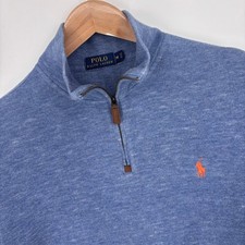 Polo Ralph Lauren Cotton Quarter Zip Pullover Sweater Mens M Blue Heather Preppy