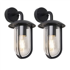 Set of 2 Black Outdoor Wall Lights Garden Porch Wall Lamp Modern Design