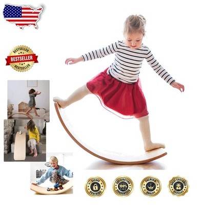 Wooden Balance Board Kids Adults Yoga Office Wobble Curvy Rocker