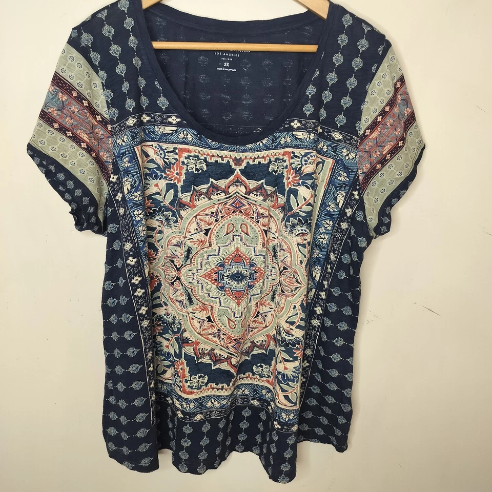 Lucky Brand Womens Tee Shirt Top Size 2X Floral Boho Short Sleeve Plus Size - Image 2 of 4