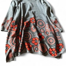 Grey and red floral print knitted sweater dress