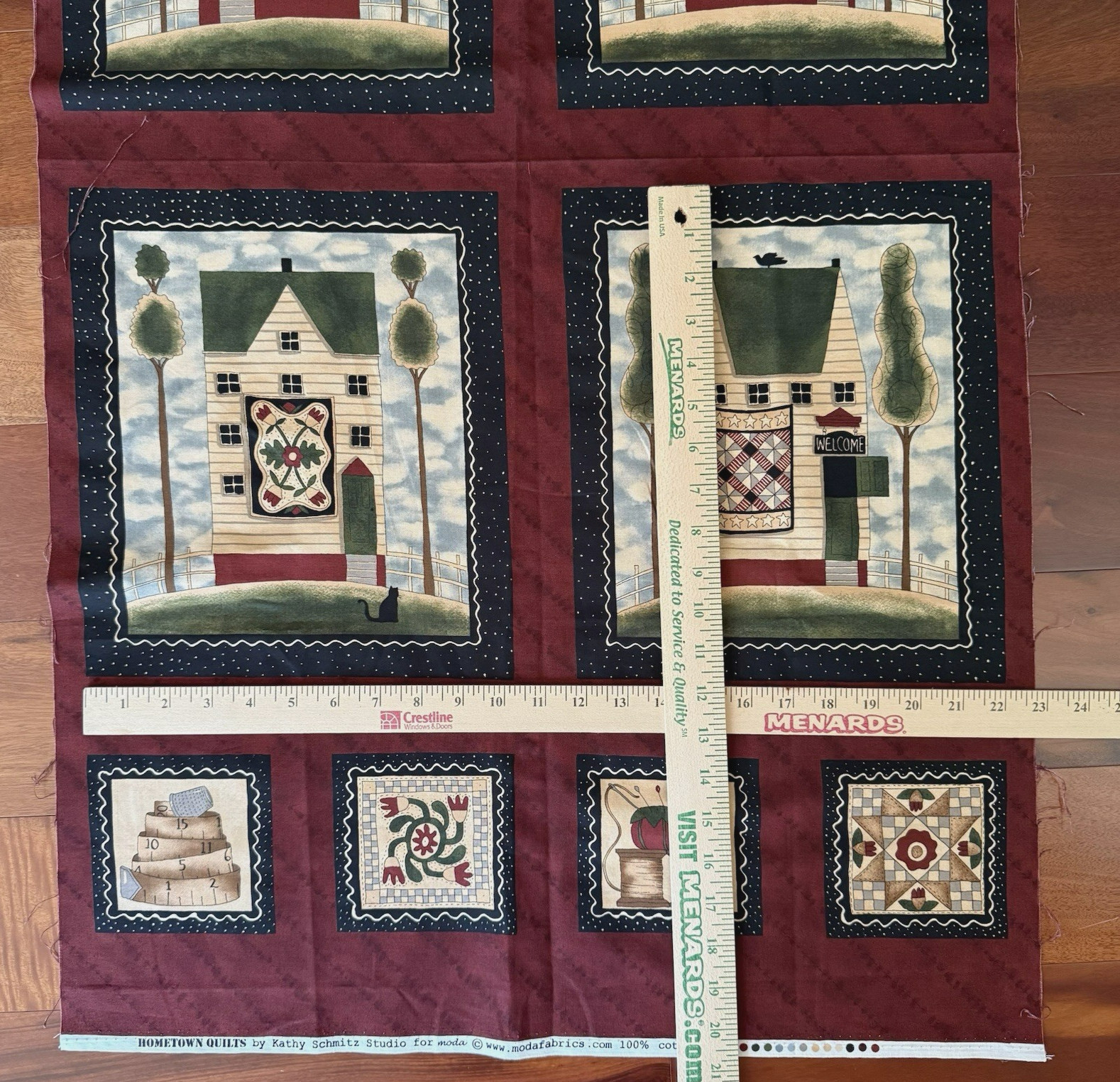 MODA HOMETOWN QUILTS PANEL KATHY SCHMITZ SEWING THEME FABRIC BLOCKS COTTON HOUSE