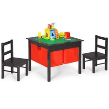 2-in-1 Kids Activity Table  2 Chairs Set w/Storage Building Block Table